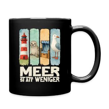 Moin Leuchtturm Robbe Strandkorb Möwe Küste - Tasse einfarbig - Schwarz - Rechts