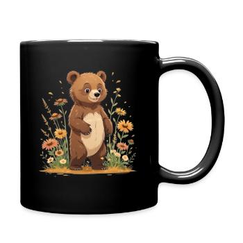 Kuschelbär in Blütenwiese - Tasse einfarbig - Schwarz - Rechts