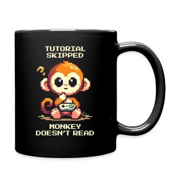 Tutorial skipped – Monkey doesn't read | Noob humor - Full Colour Mug - black - Right