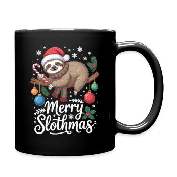Merry Slothmas Christmas T-Shirt with Sloth - Full Colour Mug - black - Right