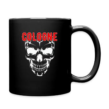 Kölner Schädel mit roter COLOGNE Schrift - Tasse einfarbig - Schwarz - Rechts