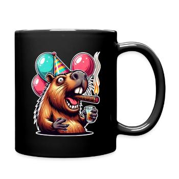Fête Capybara avec ballons et cigare - Mug uni - noir - Droite