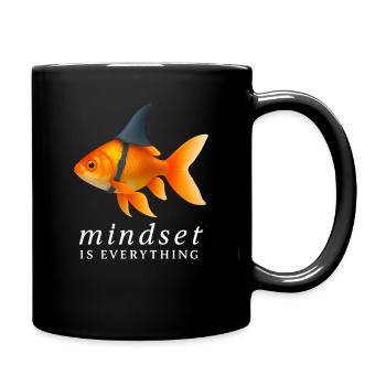 Mindset Goldfisch mit Helm, Motivationsspruch - Tasse einfarbig - Schwarz - Rechts