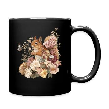 Écureuil, Animal, Fleurs, Papillons - Mug uni - noir - Droite