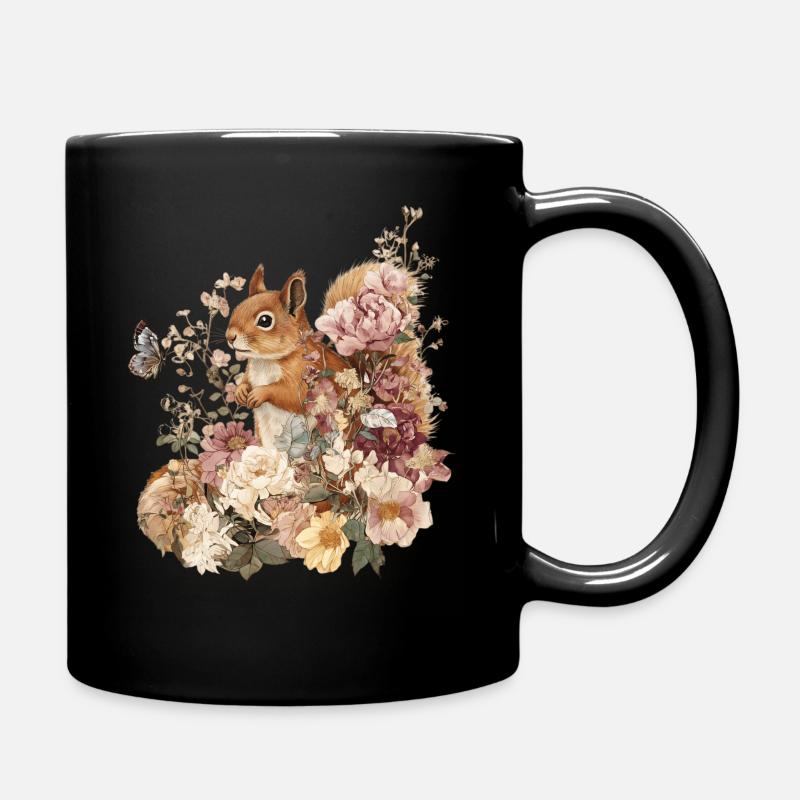 Eichhörnchen, Tier, Blumen, Schmetterlinge - Tasse einfarbig - Schwarz