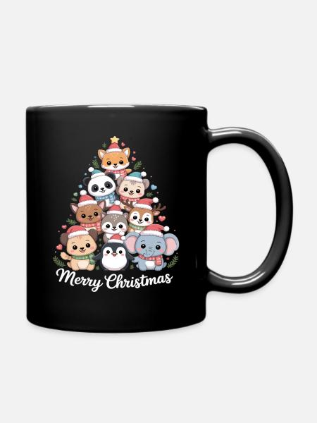 Tierischer Weihnachtsbaum – Niedliche Xmas Tiere - Tasse einfarbig - Schwarz