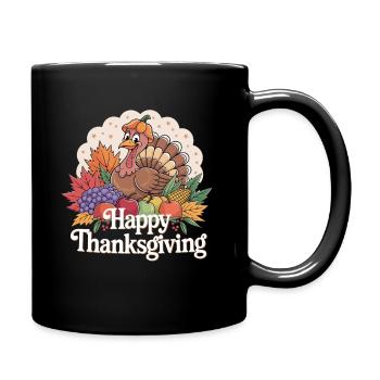 Fröhliches Thanksgiving Truthahn Herbstmotiv - Tasse einfarbig - Schwarz - Rechts