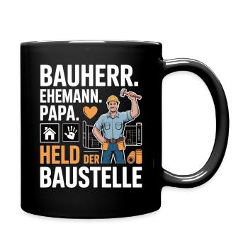Héros du chantier – papa, mari et constructeur - Mug uni - noir - Droite