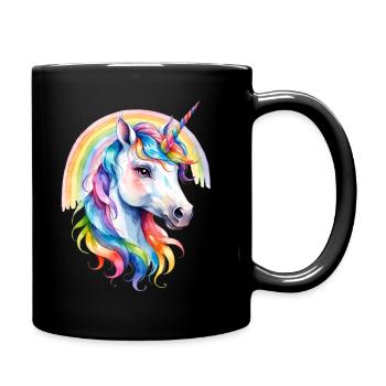 Regenbogen Einhorn Portrait - Tasse einfarbig - Schwarz - Rechts