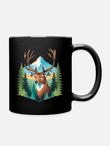 Hirsch im Bergwald - Tasse einfarbig - Schwarz