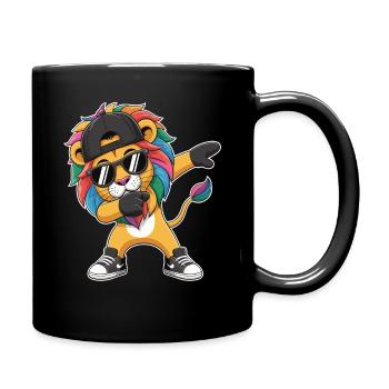 Dabbing Lion with Cap – Colorful Streetstyle King - Full Colour Mug - black - Right