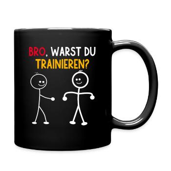 Strichmännchen WARST DU TRAINIEREN LUSTIG - Tasse einfarbig - Schwarz - Rechts