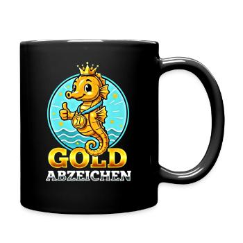 Seepferdchen Gold Abzeichen Schwimmen Leistung - Tasse einfarbig - Schwarz - Rechts