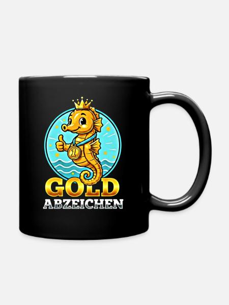 Seepferdchen Gold Abzeichen Schwimmen Leistung - Tasse einfarbig - Schwarz