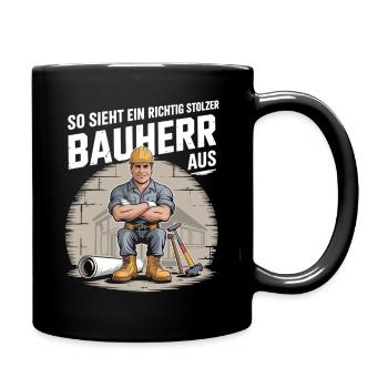 Stolzer Bauherr mit Helm & Werkzeug - Tasse einfarbig - Schwarz - Rechts