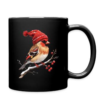 Cardinal d’hiver avec chapeau à pompon rouge - Mug uni - noir - Droite