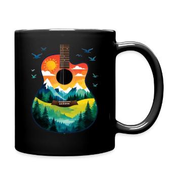 Mountain landscape on guitar - Full Colour Mug - black - Right