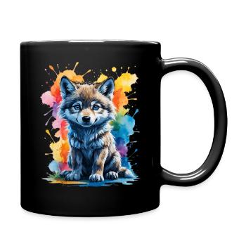 Aquarell-Wolfswelpe im Farbsplash - Tasse einfarbig - Schwarz - Rechts
