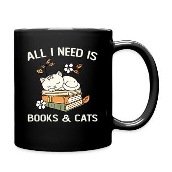 Bücher und Katzen Geschenkidee Frau Mann - Tasse einfarbig - Schwarz - Rechts