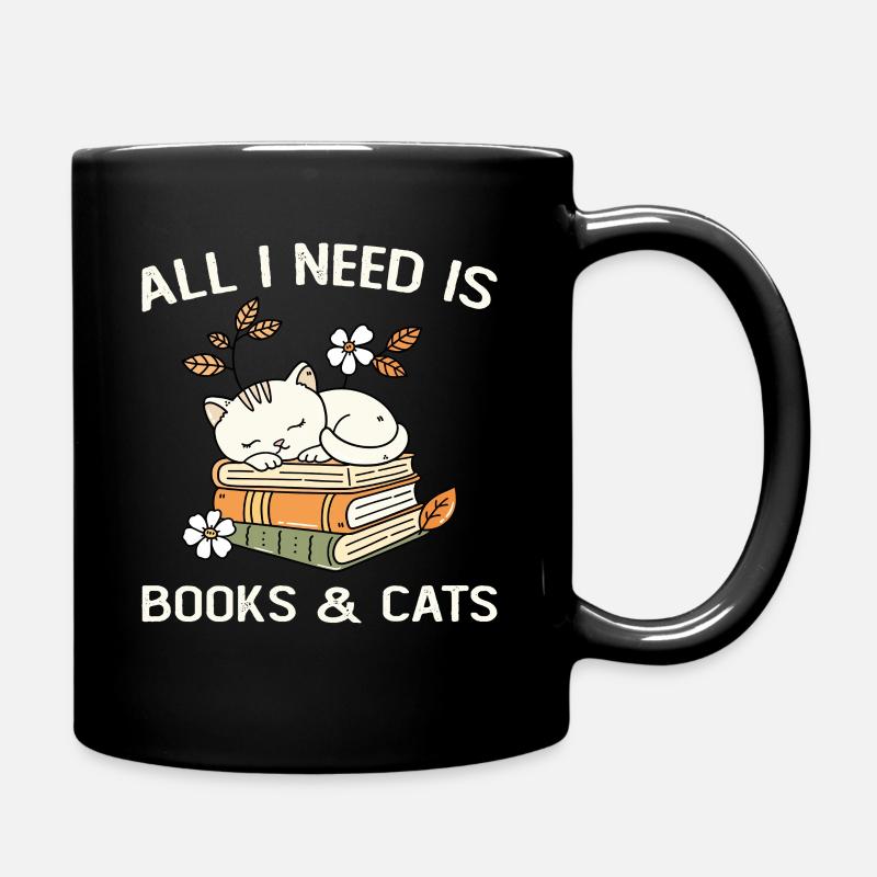 Bücher und Katzen Geschenkidee Frau Mann - Tasse einfarbig - Schwarz