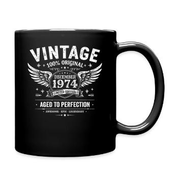 Jahrgang Dezember 1974 Geburtstag 1974 Geschenk - Tasse einfarbig - Schwarz - Rechts