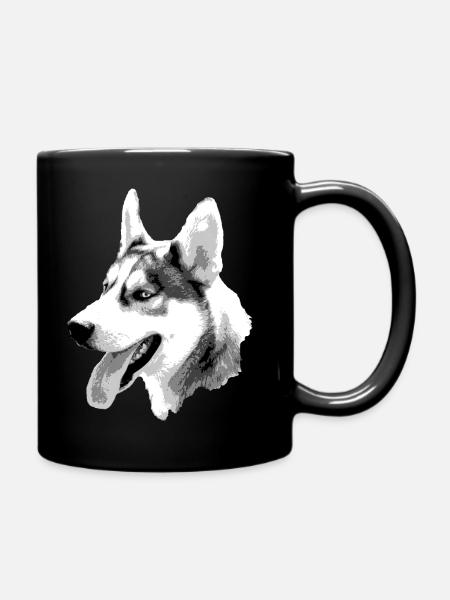 Husky Kopf Kontrastzeichnung - Tasse einfarbig - Schwarz