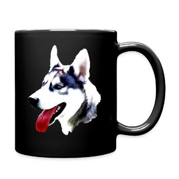 Husky head with red tongue - Full Colour Mug - black - Right