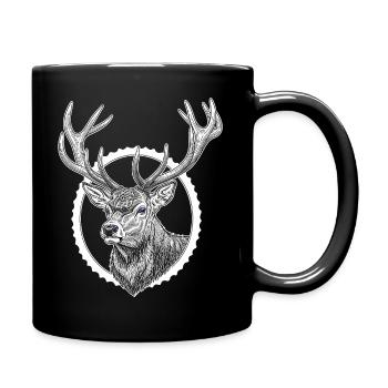 Deer Peeks Out of Crack - Forest Hunter Gift - Full Colour Mug - black - Right