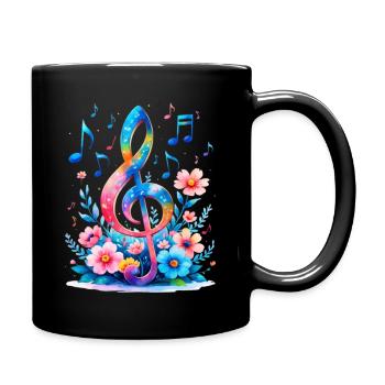 Regenbogen Notenschlüssel Blumenkunst - Tasse einfarbig - Schwarz - Rechts