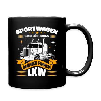 Sportwagen sind für Jungs - Männer fahren LKW - Tasse einfarbig - Schwarz - Rechts