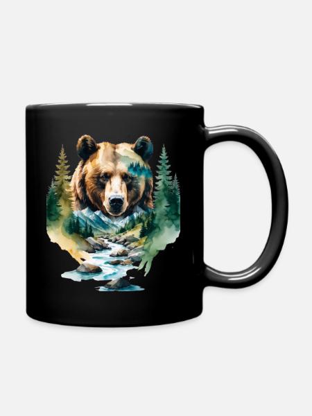Wasserfarbener Waldbär - Tasse einfarbig - Schwarz