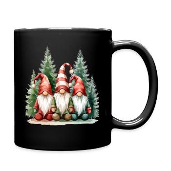 Drei Gartenzwerge im Winterwald - Tasse einfarbig - Schwarz - Rechts