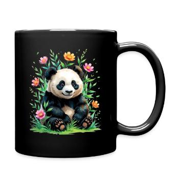 Panda im Blütenwald - Tasse einfarbig - Schwarz - Rechts