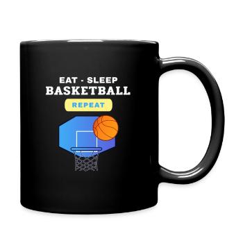 Essen, Schlafen, Basketball, Design wiederholen - Tasse einfarbig - Schwarz - Rechts