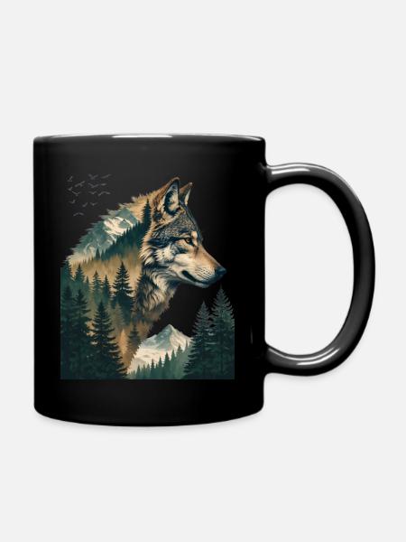 Waldwolf Doppelbelichtung - Tasse einfarbig - Schwarz