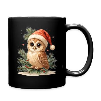 Hibou de Noël avec chapeau de Père Noël - Mug uni - noir - Droite