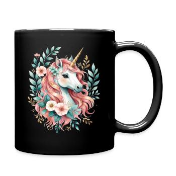 Pastel unicorn with flower wreath - Full Colour Mug - black - Right
