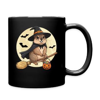 Süßer Murmeltier Hexe Halloween Kürbis Vollmond - Tasse einfarbig - Schwarz - Rechts