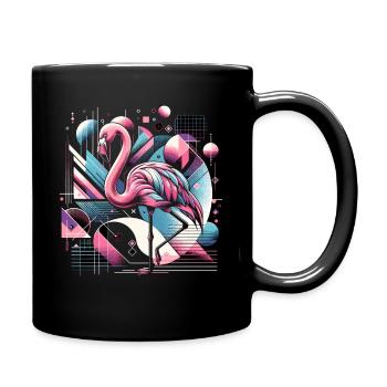 Neon Flamingo Geometrische Pop 80er - Tasse einfarbig - Schwarz - Rechts