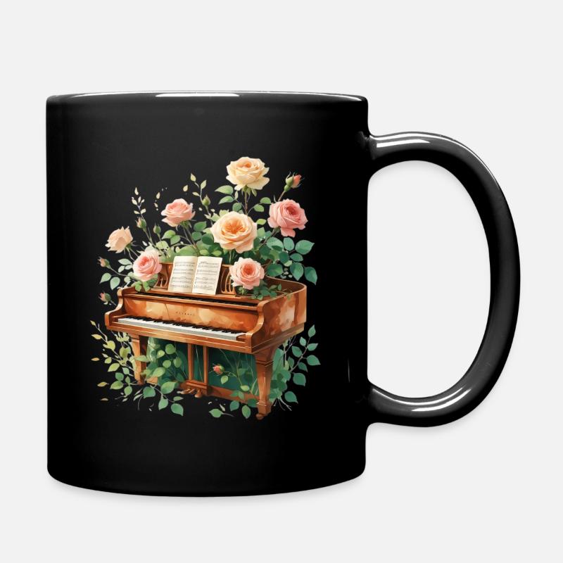 Rosenpiano: Florale Klavierkunst - Tasse einfarbig - Schwarz