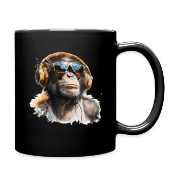 Singe avec écouteurs et lunettes de soleil - Mug uni - noir - Droite