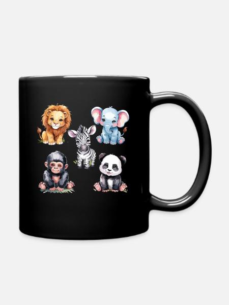 Niedliche Dschungeltierfreunde für Kinderzimmer - Tasse einfarbig - Schwarz