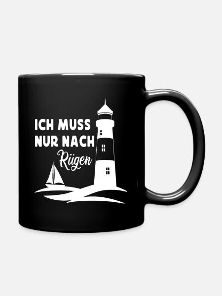 Rügen Leuchtturm Strand Motiv - Tasse einfarbig - Schwarz