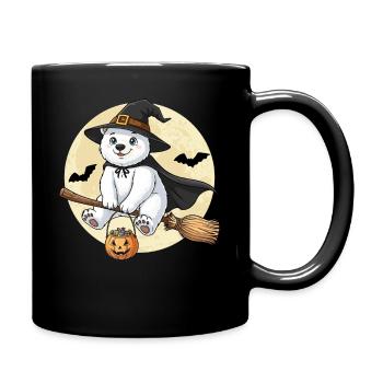 Süße Eisbär Hexe Halloween Kürbis Vollmond - Tasse einfarbig - Schwarz - Rechts