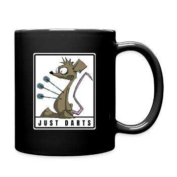 Lustiges Darts Comic Motiv. JUST DARTS - Tasse einfarbig - Schwarz - Rechts