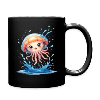 Cute jellyfish friend in the water vortex - Full Colour Mug - black - Right
