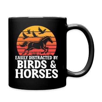 Vögel und Pferde Reiten Reiten Reiter - Tasse einfarbig - Schwarz - Rechts