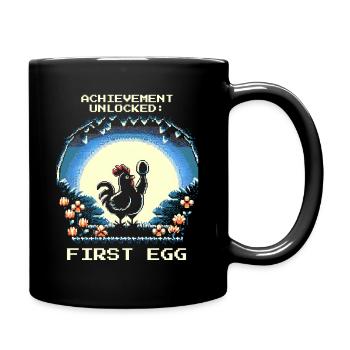 First Egg Unlocked | Chicken Gamer Humor - Full Colour Mug - black - Right