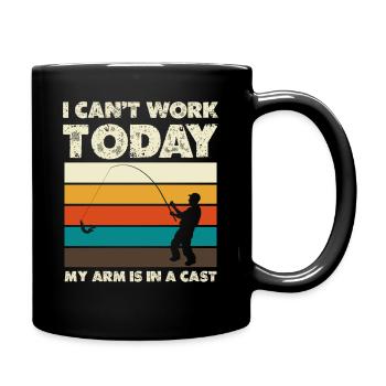 I can't work today Arm in a cast - Full Colour Mug - black - Right