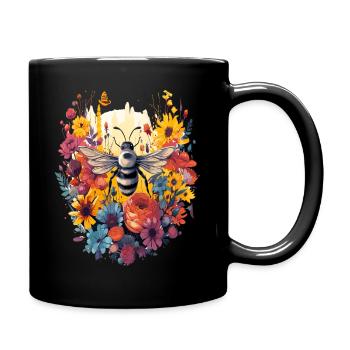 Biene im Blumenkranz - Tasse einfarbig - Schwarz - Rechts